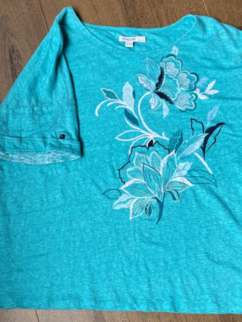 Chico's Turquoise Embroidered Linen top - Size XXL - Picture 3 of 7